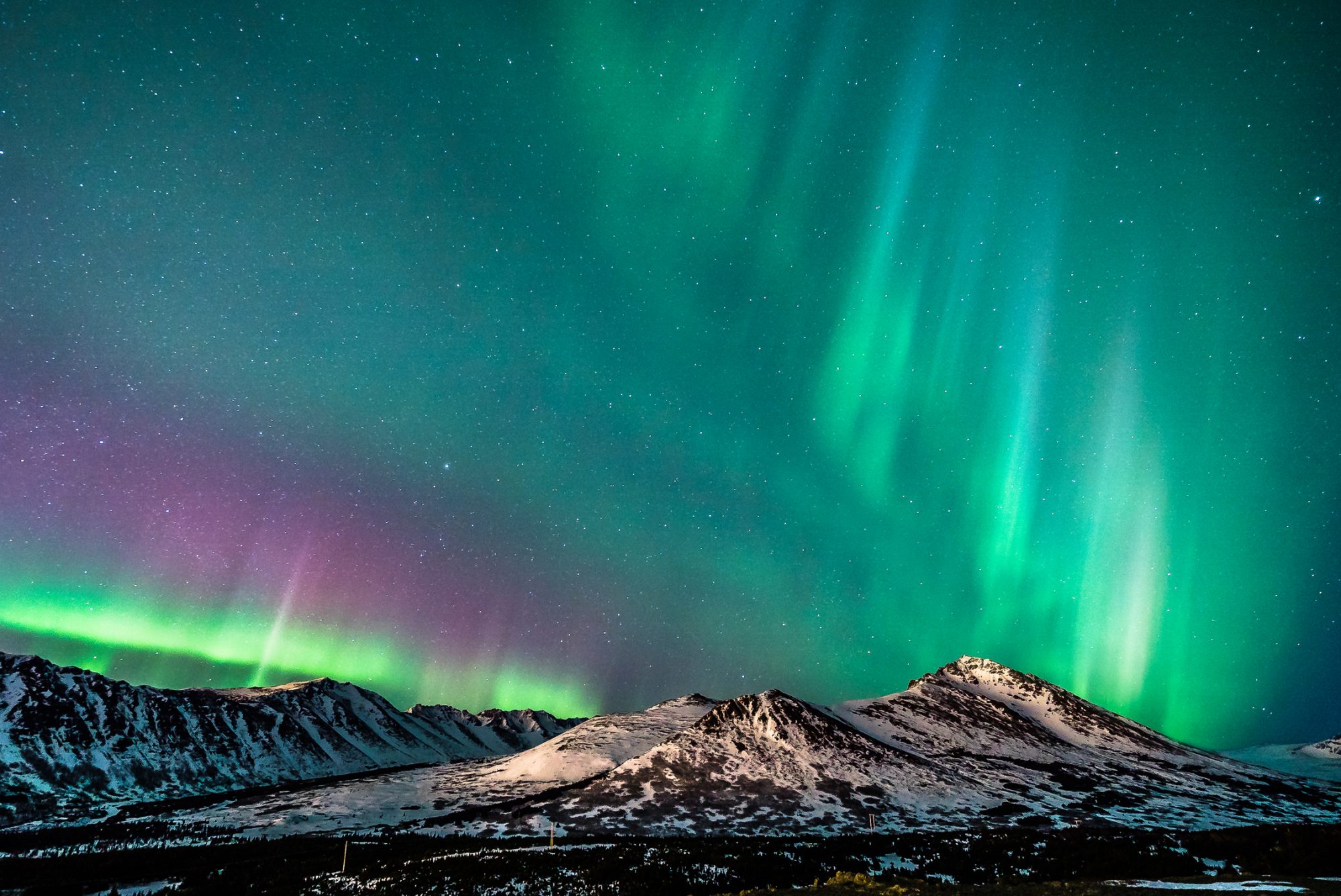 Färgstarkt norrsken i Anchorage, Alaska