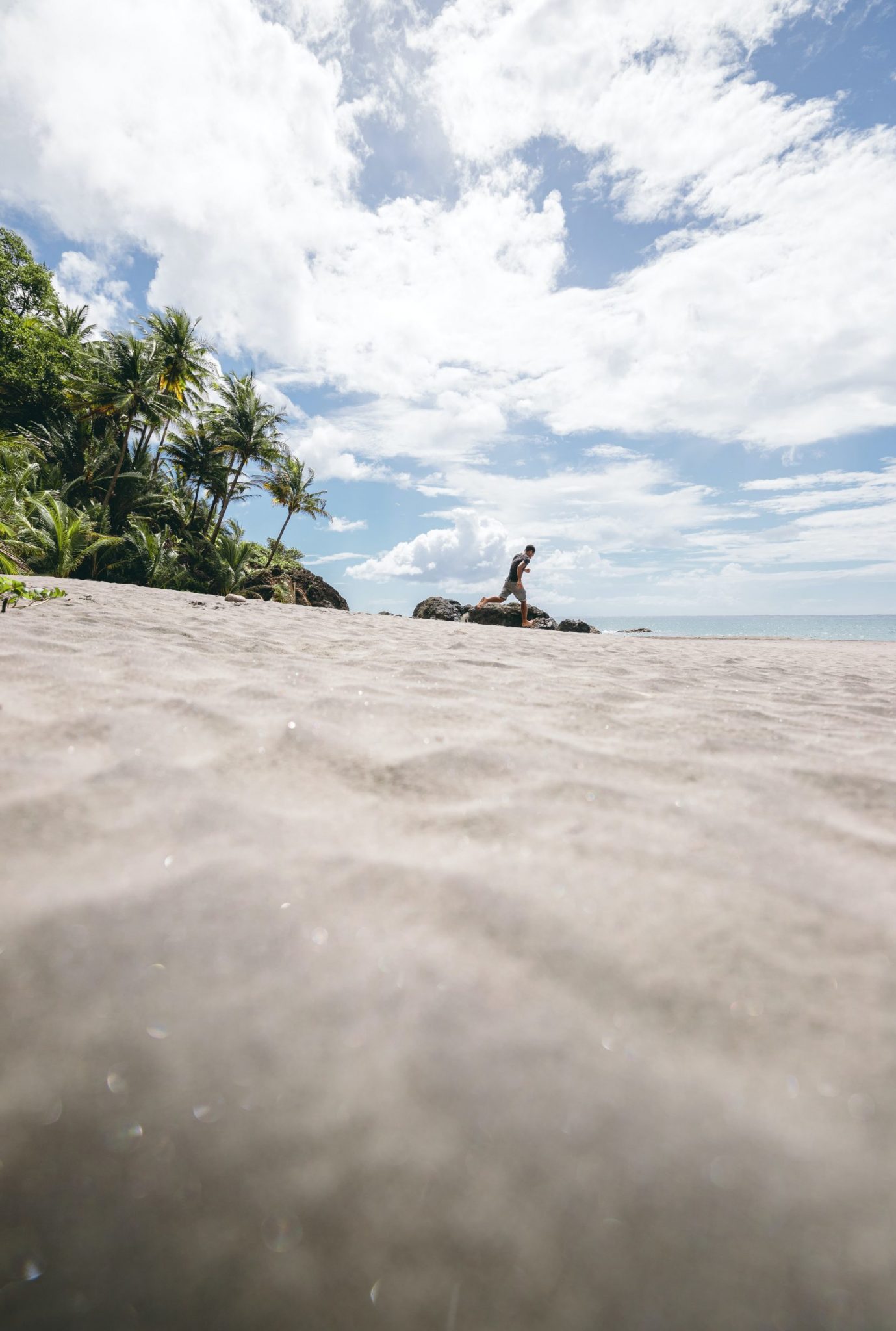 Glittrande vit sand på Martinique